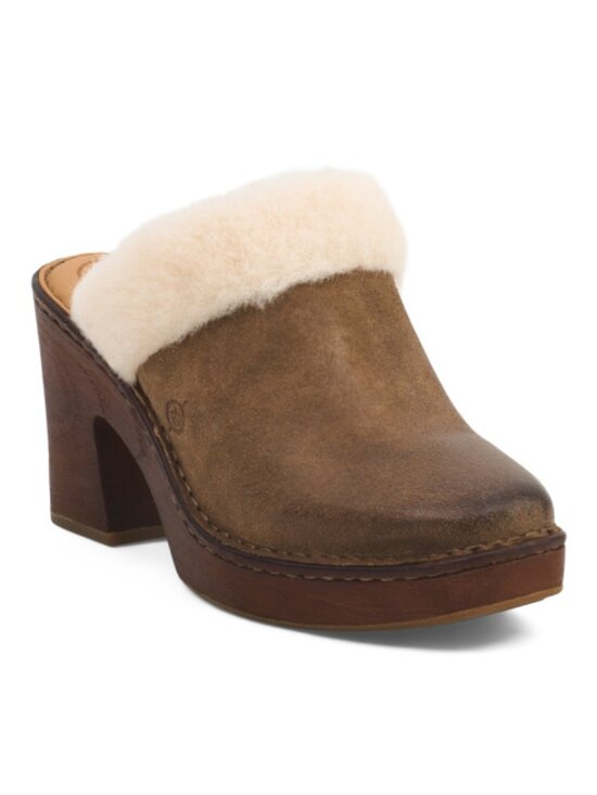 BORN Shoes - BORN Hope SHEEPSKIN Shearling Lined Heeled Clogs Leather 462sn NEW in box